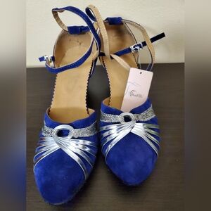 Silver and Blue High Heels with Whimsical Design